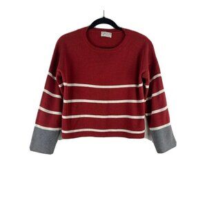 Poof Apparel Women Sweater Small Red Striped Long Sleeve Crew Neck Pullover